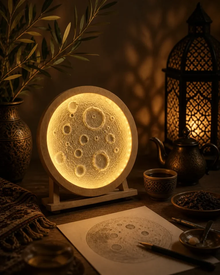 Leuchtende Mondlampe im Workshop Berlin mit Tee und orientalischer Atmosphäre