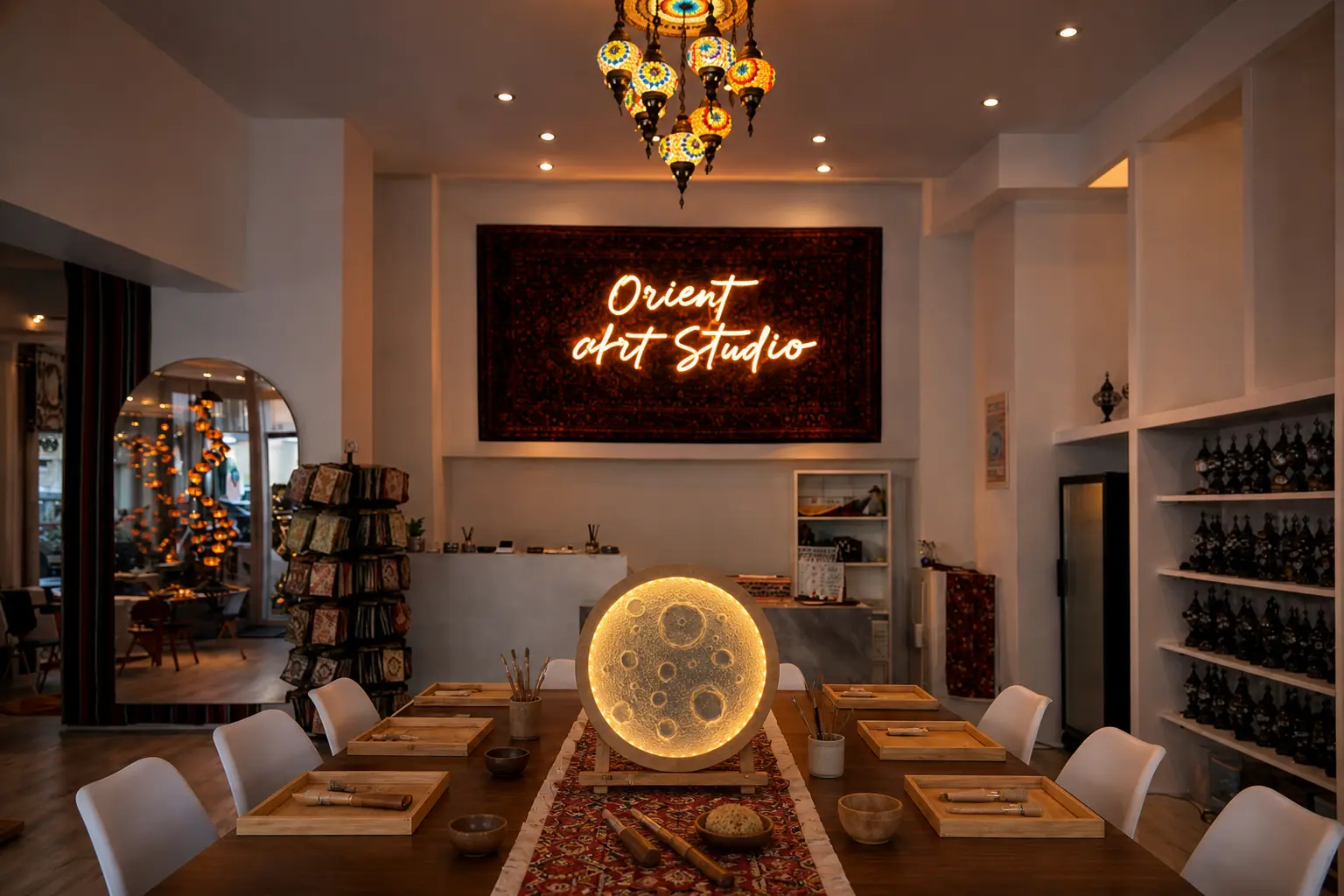 Orient Art Studio Berlin Innenraum Workshop Atmosphäre Mondlampen