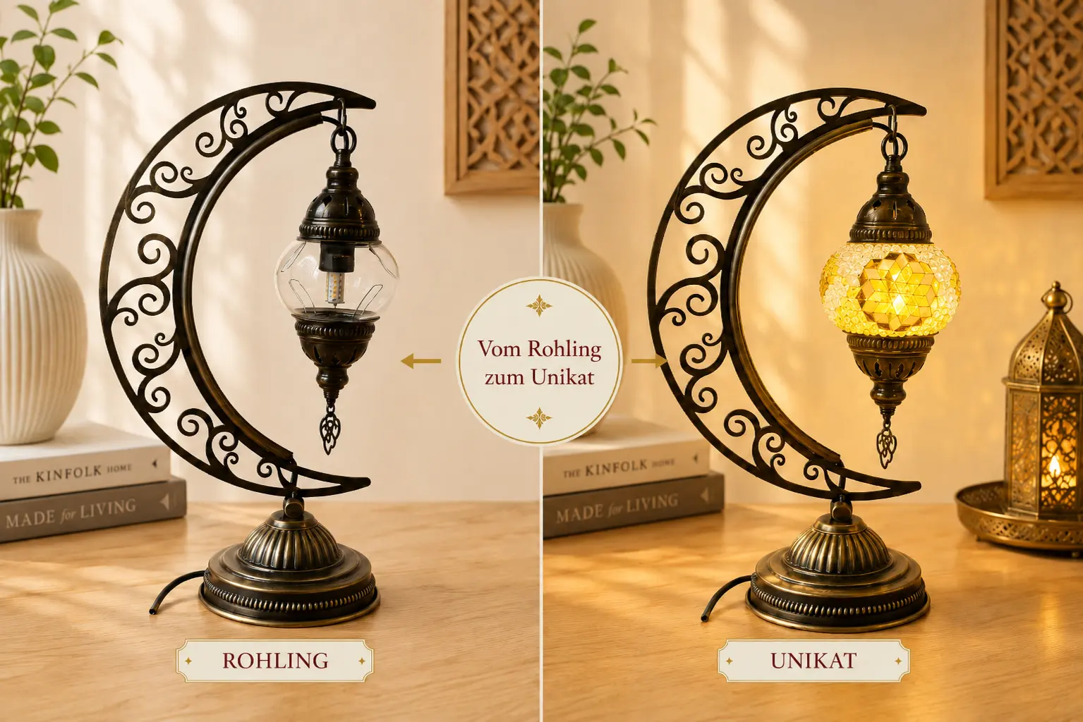 Aladdins Traum Mosaiklampe – orientalische Lampe mit buntem Mosaikdesign im Workshop Berlin
