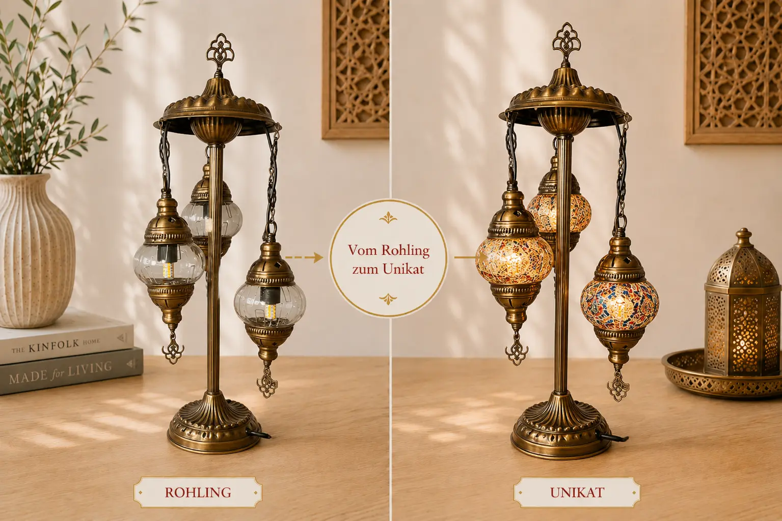Dreiklang des Orients Mosaiklampe – dreiflammige orientalische Familienlampe vom Rohling zum Unikat im Workshop Berlin
