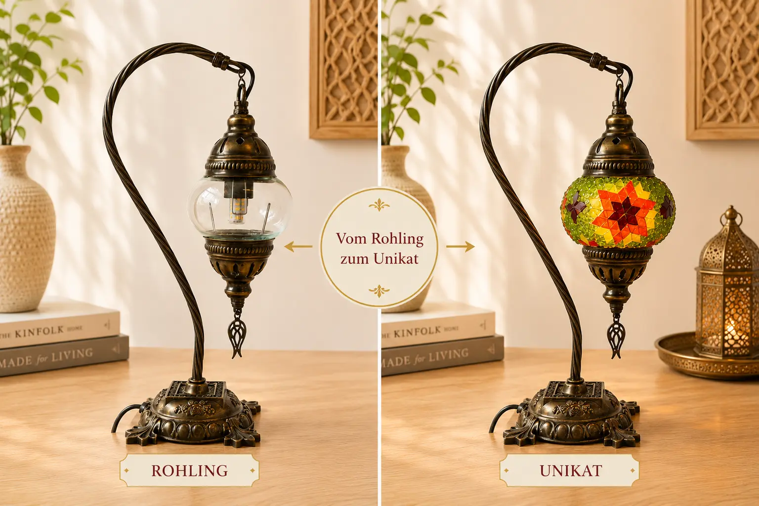 Swanlight Mosaiklampe – orientalische Schwanenhalslampe vom Rohling zum Unikat
