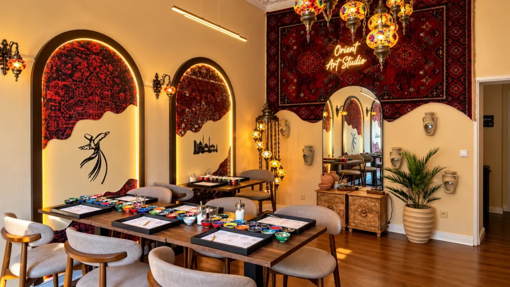 Orient Art Studio in Berlin Kreuzberg mit Mosaiklampen und Workshop-Tischen